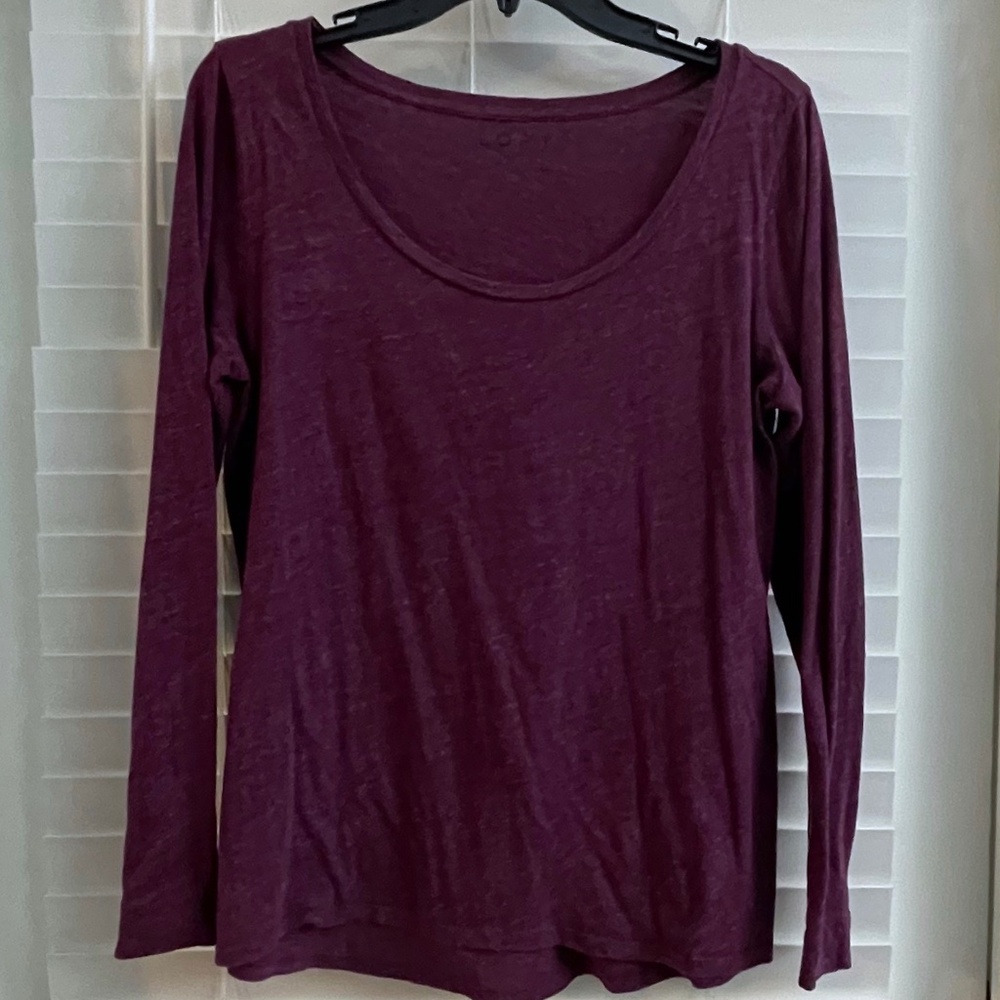 Womens Loft Vintage Soft Medium Long Sleeve T Shirt. Plum color. Deep Scoop Neck